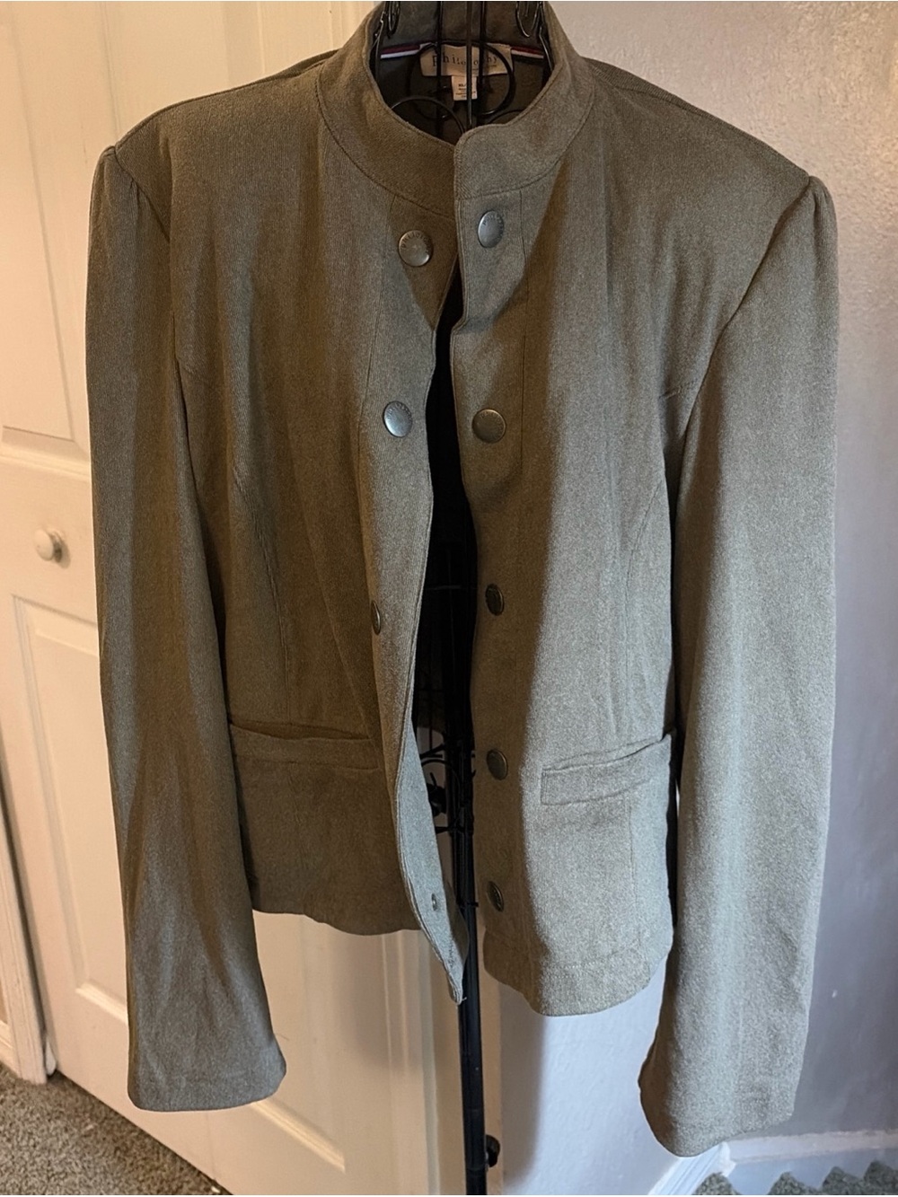 Philosophy Military Style Blazer Khaki Color Stretch Soft Velour Sz XL Workwear